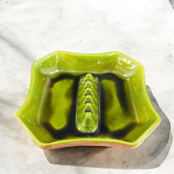 Vintage Sequoia Ware Ashtray Dish Green Brown USA Pottery Dish Plate Ceramic VTG - Picture 2 of 12